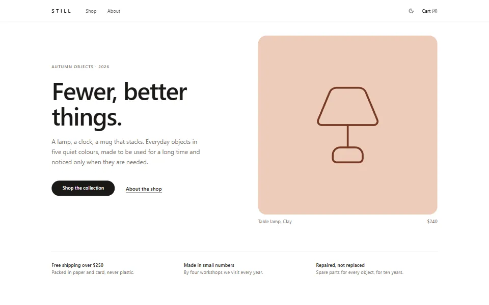 React ecommerce storefront template, in the light theme